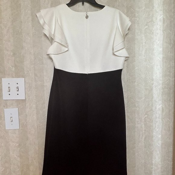 TOMMY HILFINGER HOLIDAY Cocktail Black and White Dress Ruffles Sz 12. Excellent - Picture 1 of 11